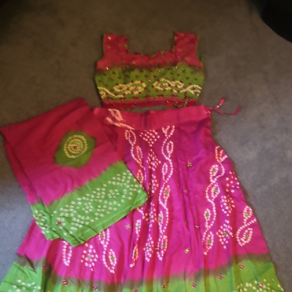 Vibrant Pink and Green Chaniya choli